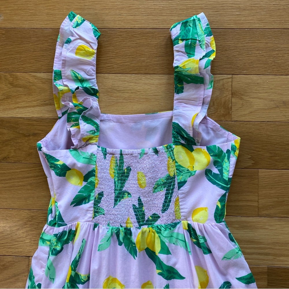 J.Crew Lemon Print Ruffle Strap Tiered Midi Dress Pink Yellow Size 00 - Picture 7 of 8